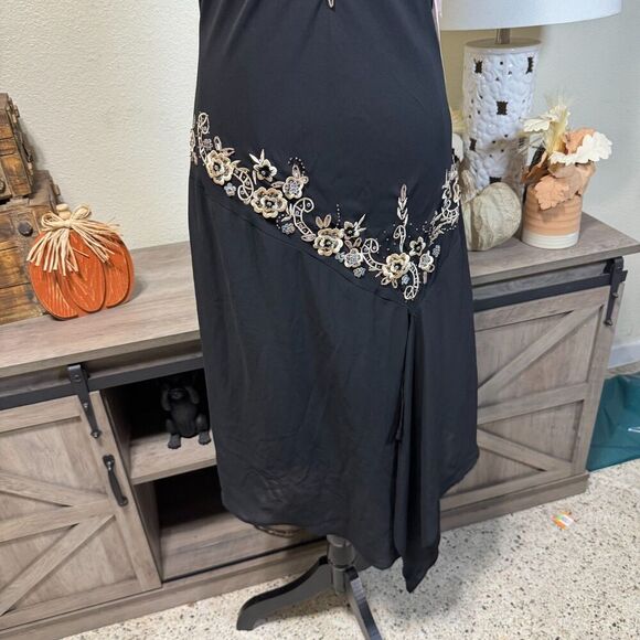 VTG Y2k R&M Richards Beaded Embroidered Floral Asymmetrical Midi Dress 10 Fairy - Picture 3 of 10